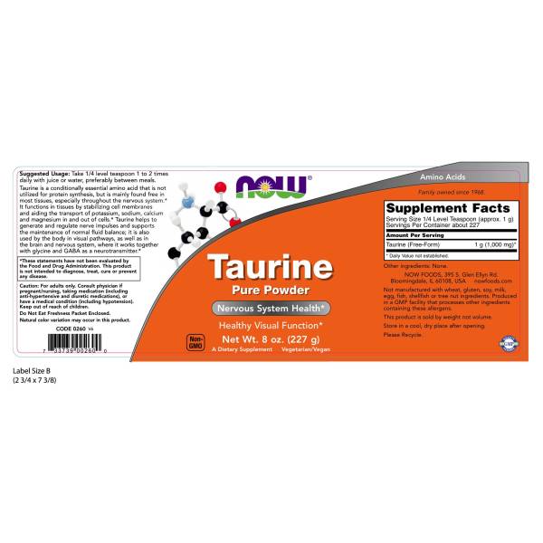 Taurine Pure Powder | Hỗ trợ các xung hệ dẫn truyền thần kinh, giúp điều hòa lượng nước và khoáng chất ở trong máu (227gram)