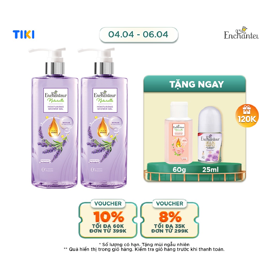 Combo 2 Sữa tắm dưỡng da thiên nhiên Enchanteur Naturelle Lavender 510g