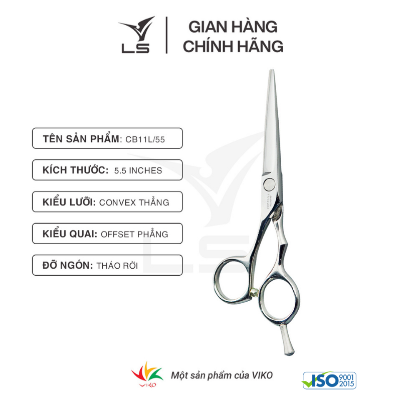 Kéo cắt tóc LS lưỡi thẳng quai offset phẳng đỡ ngón tháo rời CB11L/5.5