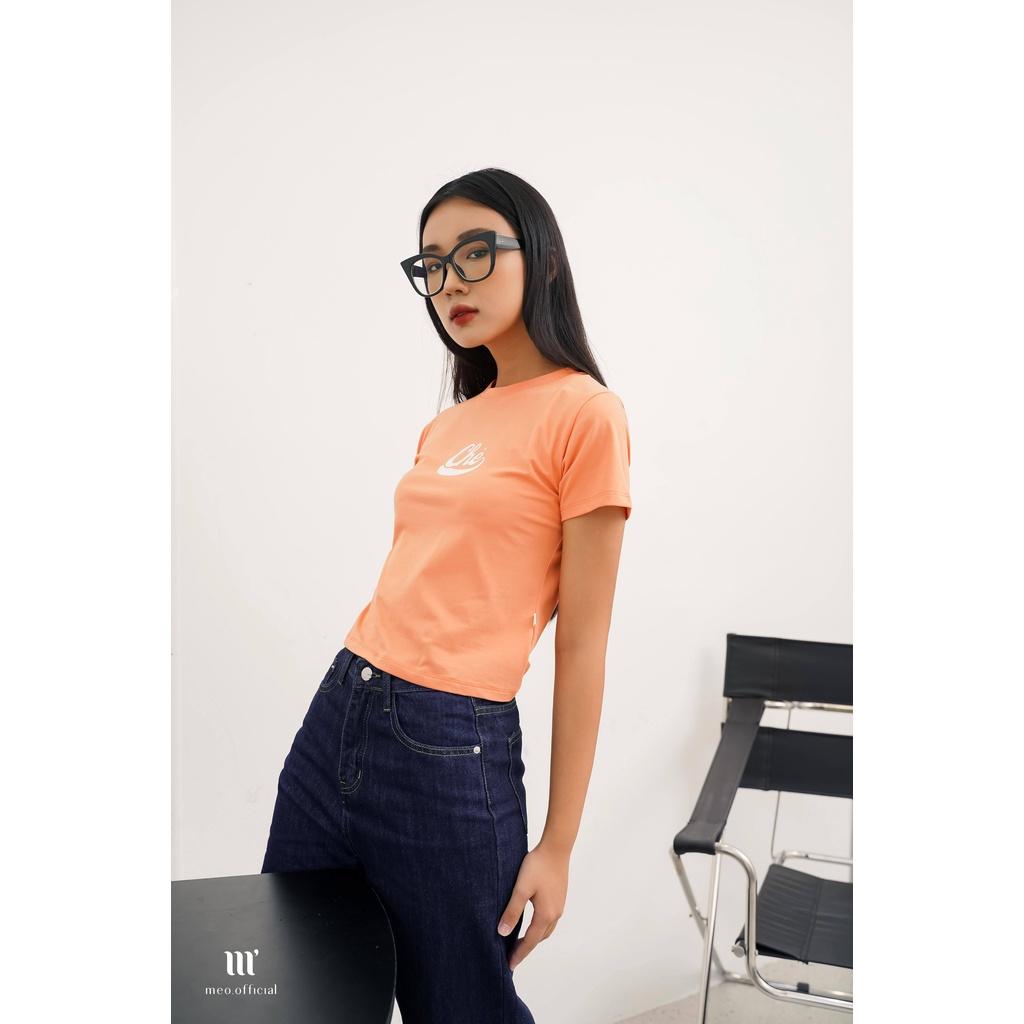 Áo thun tay lỡ Méo shop cổ tròn cotton in chữ Chê dáng croptop