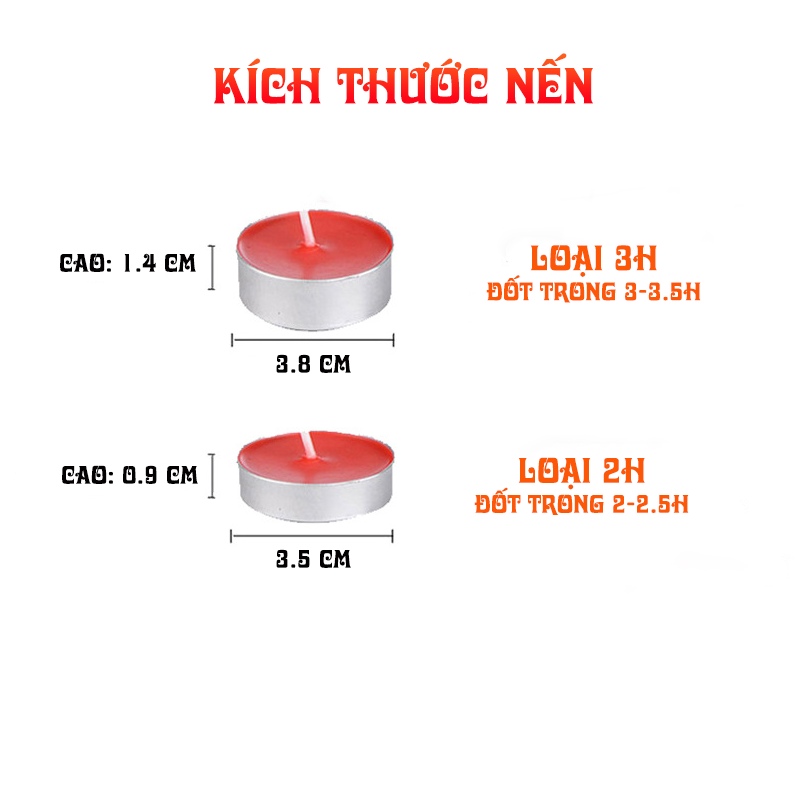 Nến bơ, sáp bơ thực vật an toàn cho sức khỏe không mùi, không khói TeaLight - 1 hộp 100 viên nhiều màu