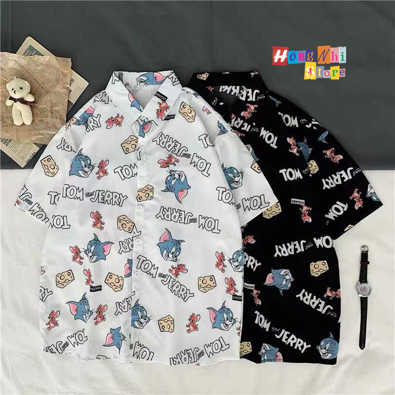 Áo Sơ Mi Hoạ Tiết Tay Lỡ Dáng Rộng, Sơ Mi Tay Lửng Unisex - MM