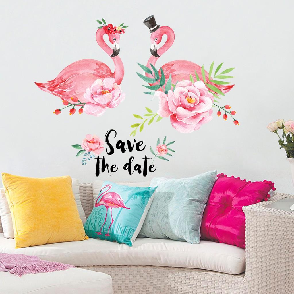 Decal dán tường đôi hạc hồng
