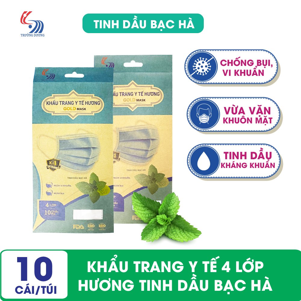 Khẩu trang y tế hương tinh dầu Bạc hà 4 lớp Gold Mask - Túi 10 cái