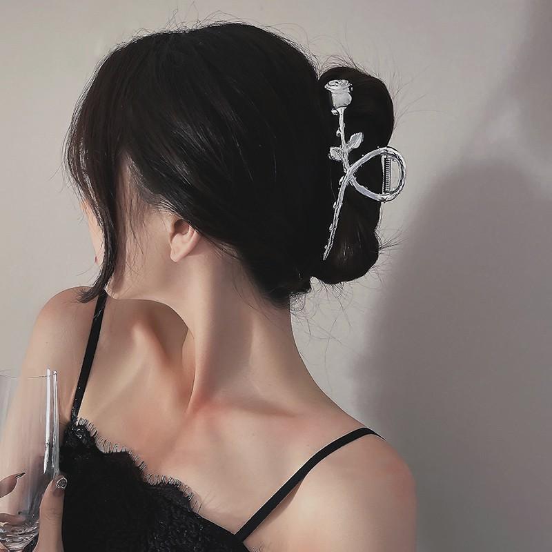 Kẹp tóc cá mập xoắn kiểu dáng hoa hồng kim loại sang chảnh và cá tính