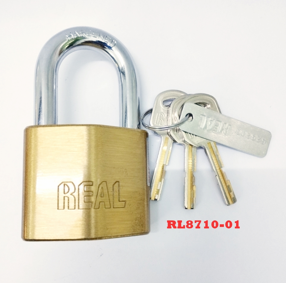 RL8710-01 Khóa treo Real hình thoi 55mm bằng đồng thau sơn bóng màu thau, chống cưa, chống trộm