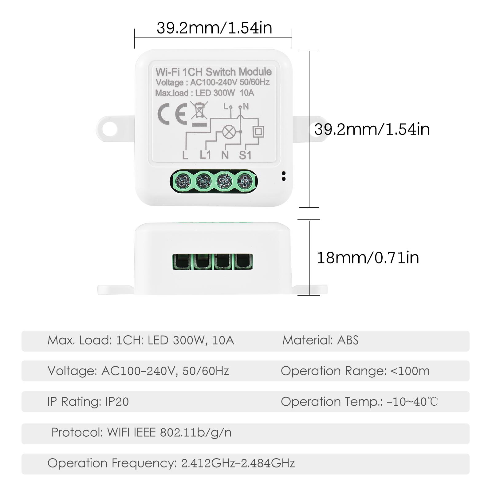 4CH WIFI Switch Module Mini Smart Module with Voice Control Mobilephone APP Control Timing Function Compatible with Google Assistant Amazon Alexa LED 300W, 10A