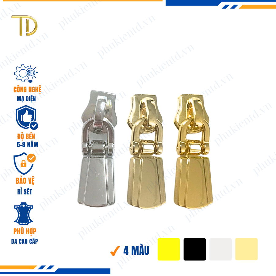 Đầu khóa kéo túi xách, đầu khóa kéo thay thế, đầu khóa kéo balo răng 5, Mạ điện độ bền 5-8 năm