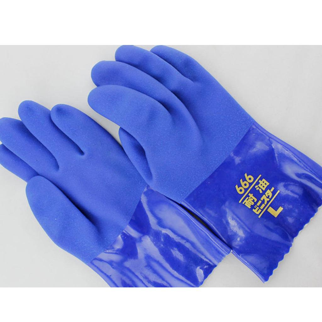 2x M-XL 1Pair Blue Oil Resistant Safety Work Gloves Chemical Resistant Gauntlet