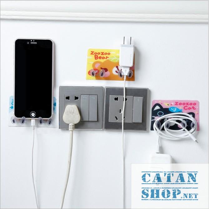 Móc Dán Tường đôi Kẹp Giữ Dây Điện, Phích Cắm Điện/ Kê Đỡ Sạc Điện Thoại - Móc Treo Đồ Đa Năng GD391-TreoDDien-DOI