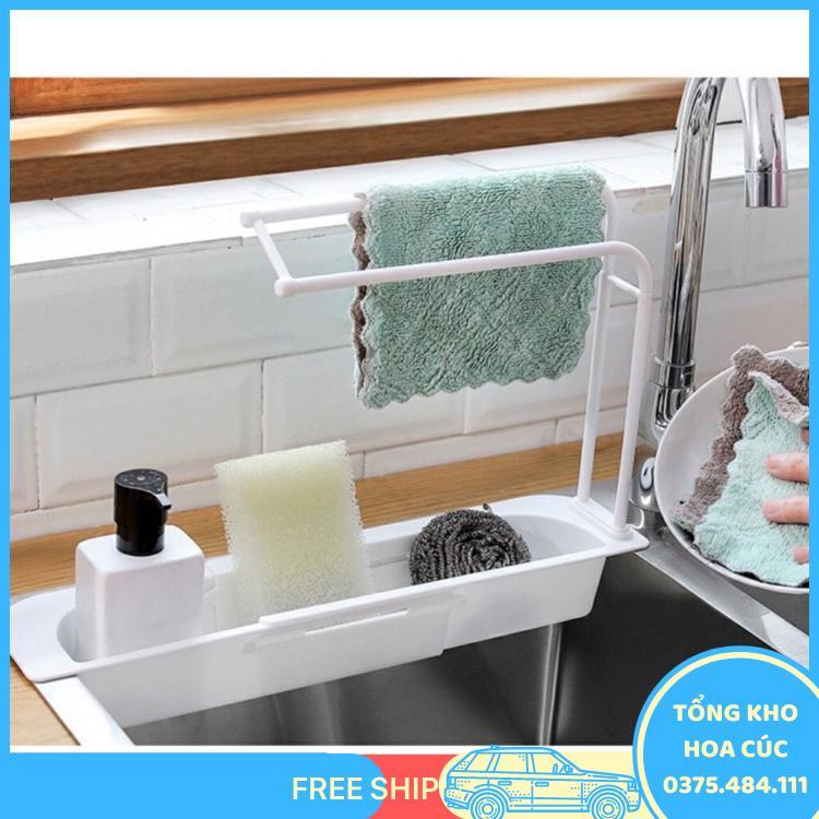 Kệ Nhựa Dài Co Dãn Để Bồn Đựng Đồ Rửa Chén, Có Khay Treo Khăn Lau Tay Nhà Bếp Mới - Giao Màu Ngẫu Nhiên - Vận Chuyển Miễn Phí Toàn Quốc