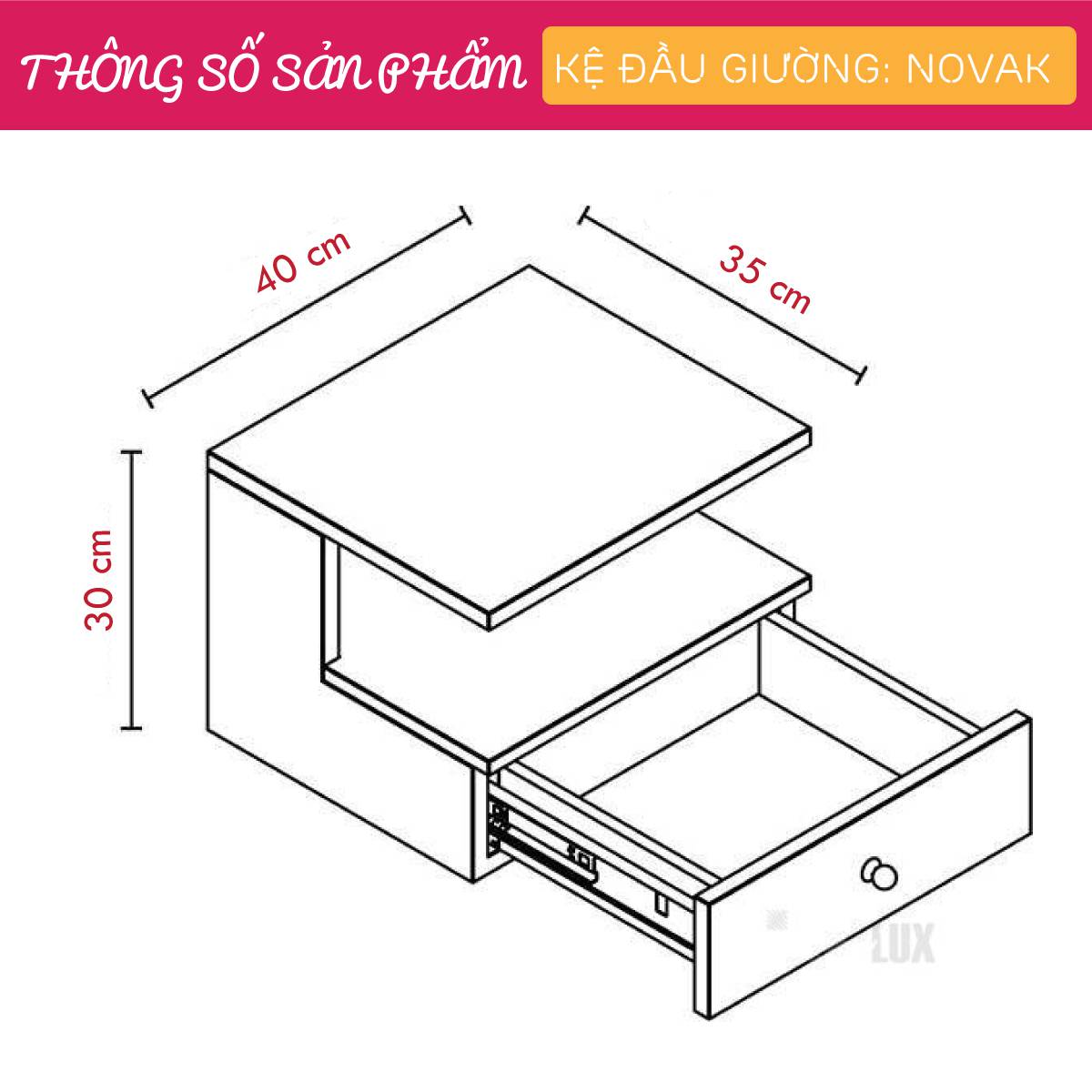 Tủ gỗ đầu giường hiện đại SMLIFE Novak | Gỗ MDF dày 17mm chống ẩm | D40xR35xC30cm