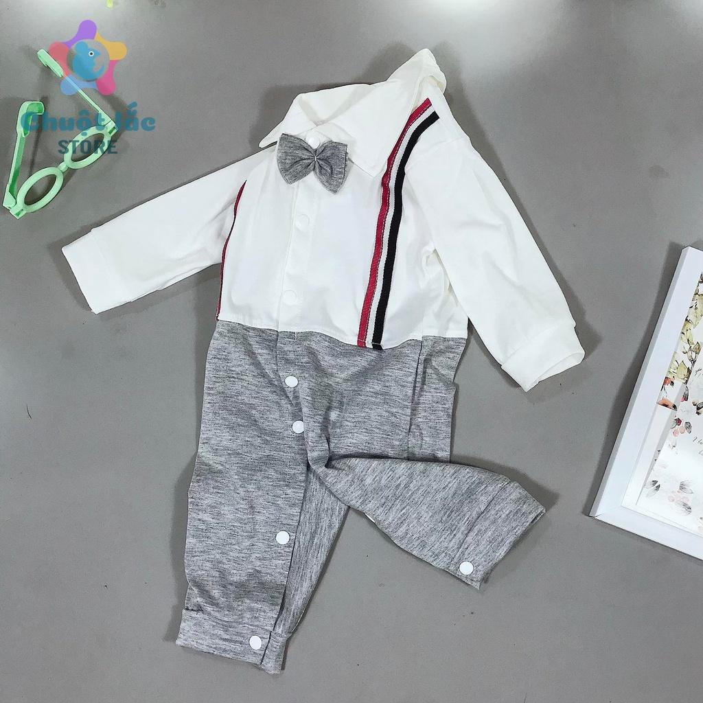 Bộ Đồ Body Bé Trai Diện Tết Chuột Lắc Store Kiểu Công Tử Thun Cotton 3kg Đến 12kg Màu Xám