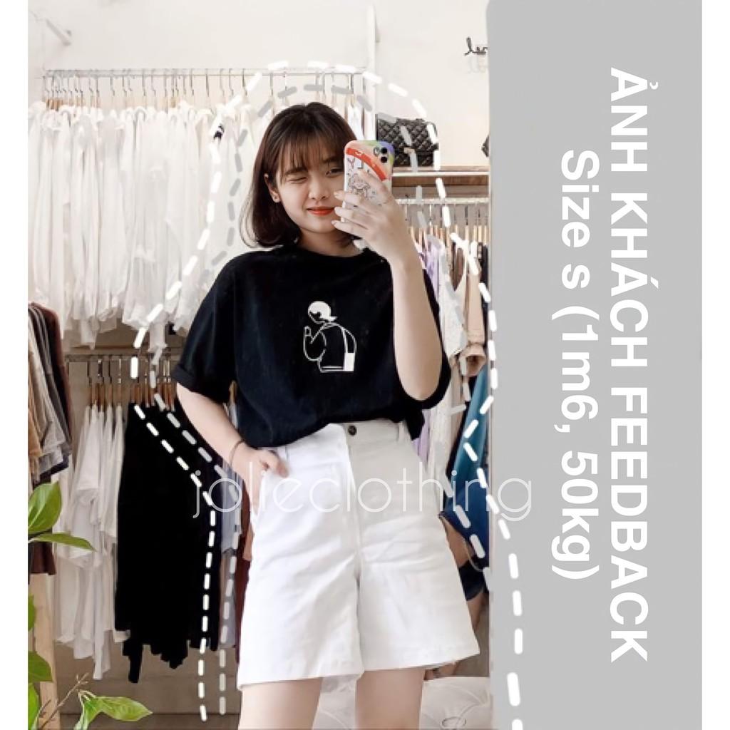 Quần Short Kaki Lửng Ulzzang Quần đùi denim ngố Ống rộng cạp cao trắng đen kem Dáng Hàn Quốc