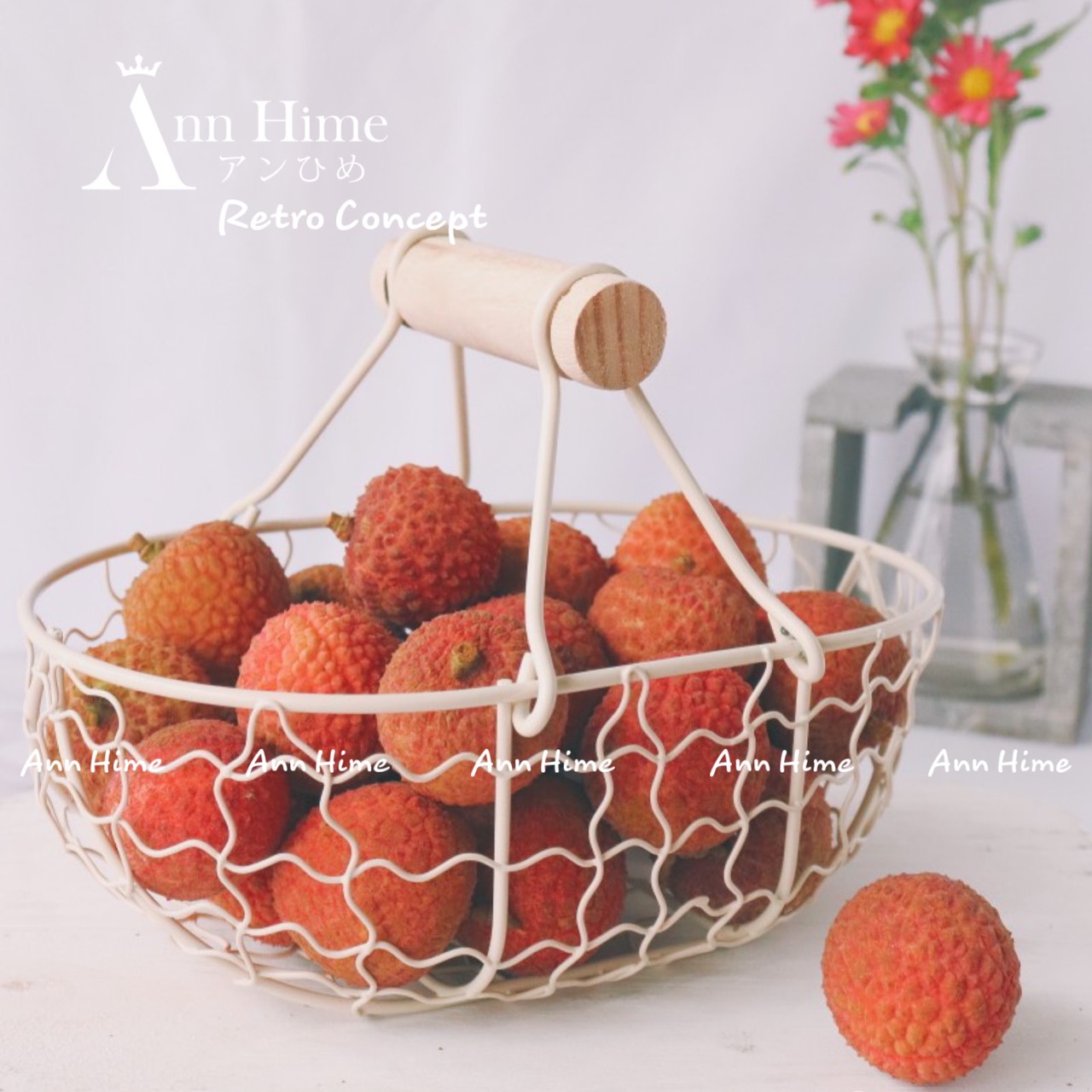 Giỏ Đựng Đồ Đựng Trái Cây Hoa Quả Bằng Sắt Tay Cầm Gỗ Dáng Retro Cổ Điển