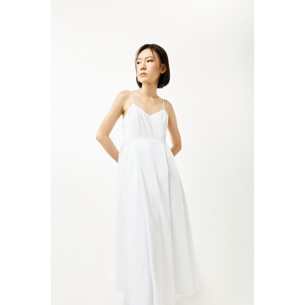 DOTTIE - Đầm dài hai dây vải poplin nữ trắng D0360