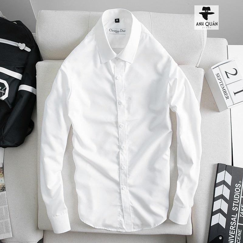 Sơ Mi Nam Màu Trắng Vải Cotton Lụa Mềm Mịn Thấm Hút Tốt