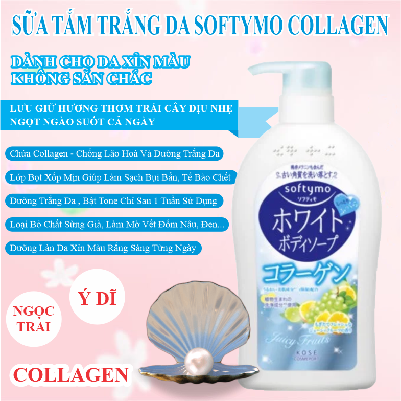 Sữa Tắm Dưỡng Trắng Mịn Da Chiết Xuất Collagen  Kosé Softymo  Body Soap (600mL)