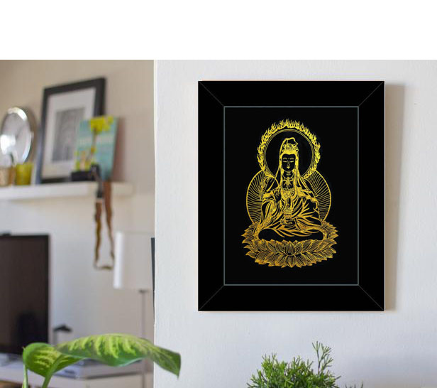 Tranh Phật Quan Âm Bồ Tát dát vàng (26x31 cm)