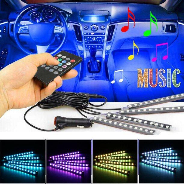 Set of 4 Contro RGB Wireless Colorful Lights Strip Lights RGB 12LED Car Interior Decoration