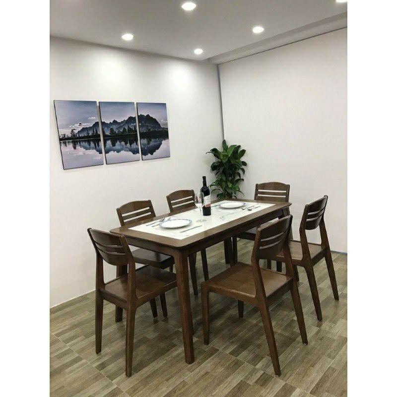 Bộ bàn ăn gỗ sồi cao cấp mặt đá