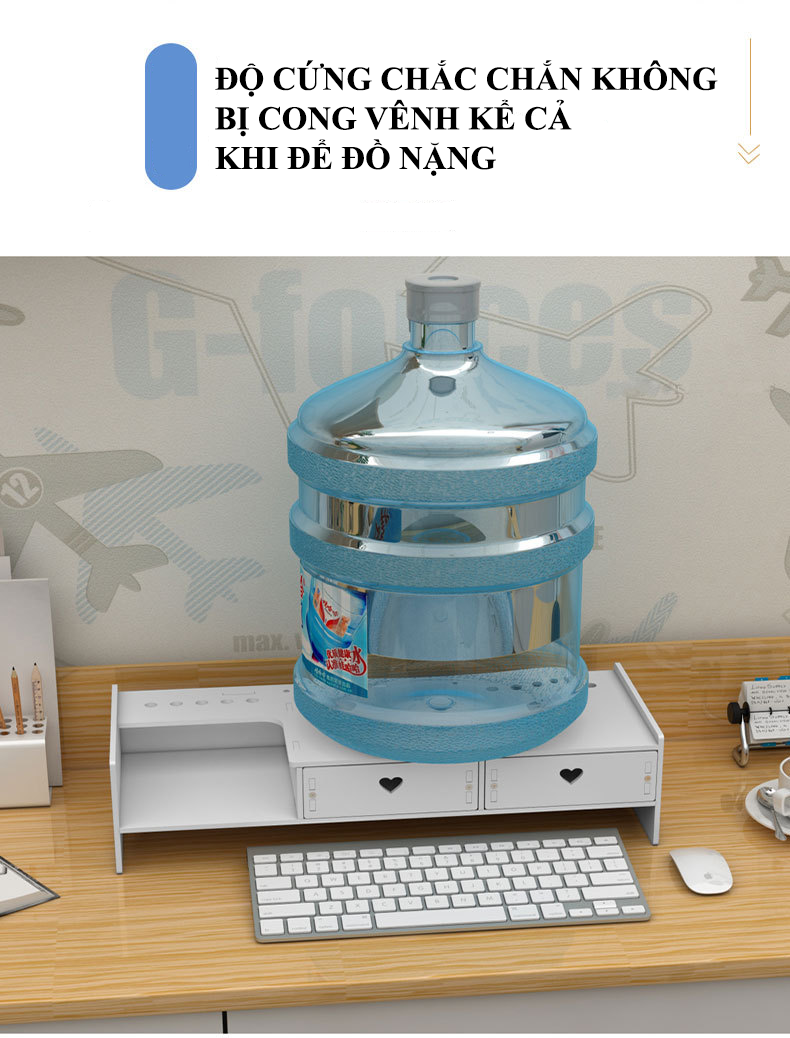 Kệ màn hình vi tính để bàn với hai ngăn kéo và khay giữ bút tiện lợi HD00027