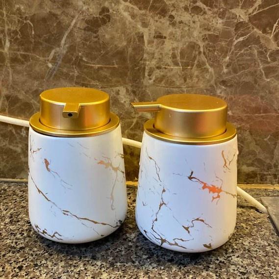 Bình Đựng Sữa Tắm, Dầu Gội Chất Liệu Gôm Sứ Cao Cấp, Lọ Sứ Vân Đá Sang Trọng Dung Tích 400ml