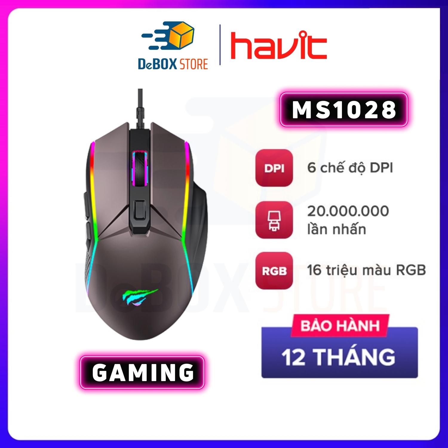 Chuột Gaming HAVIT MS1028, 16 Triệu Màu RGB, 6 Chế Độ DPI, Thiết Kế Công Thái Học - Hàng Chính Hãng