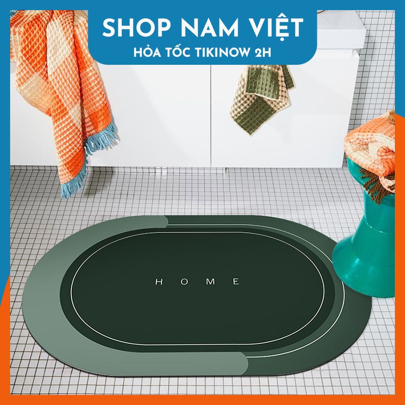 Thảm Nhà Tắm, Nhà Bếp Siêu Thấm Nước, Chống Trơn Trượt Tối Giản, Hiện Đại Navivu - Oval Xanh Lá - 40Cm X 60 Cm