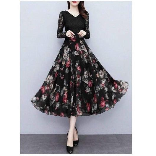 HÀNG NHẬP - ĐẦM REN TAY DÀI CHÂN VÁY VOAN HOA