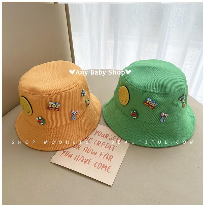 Mũ nón Bucket thời trang đính sticker mặt cười,Toy story cho bé trai và bé gái 8 màu siêu cute hột me 