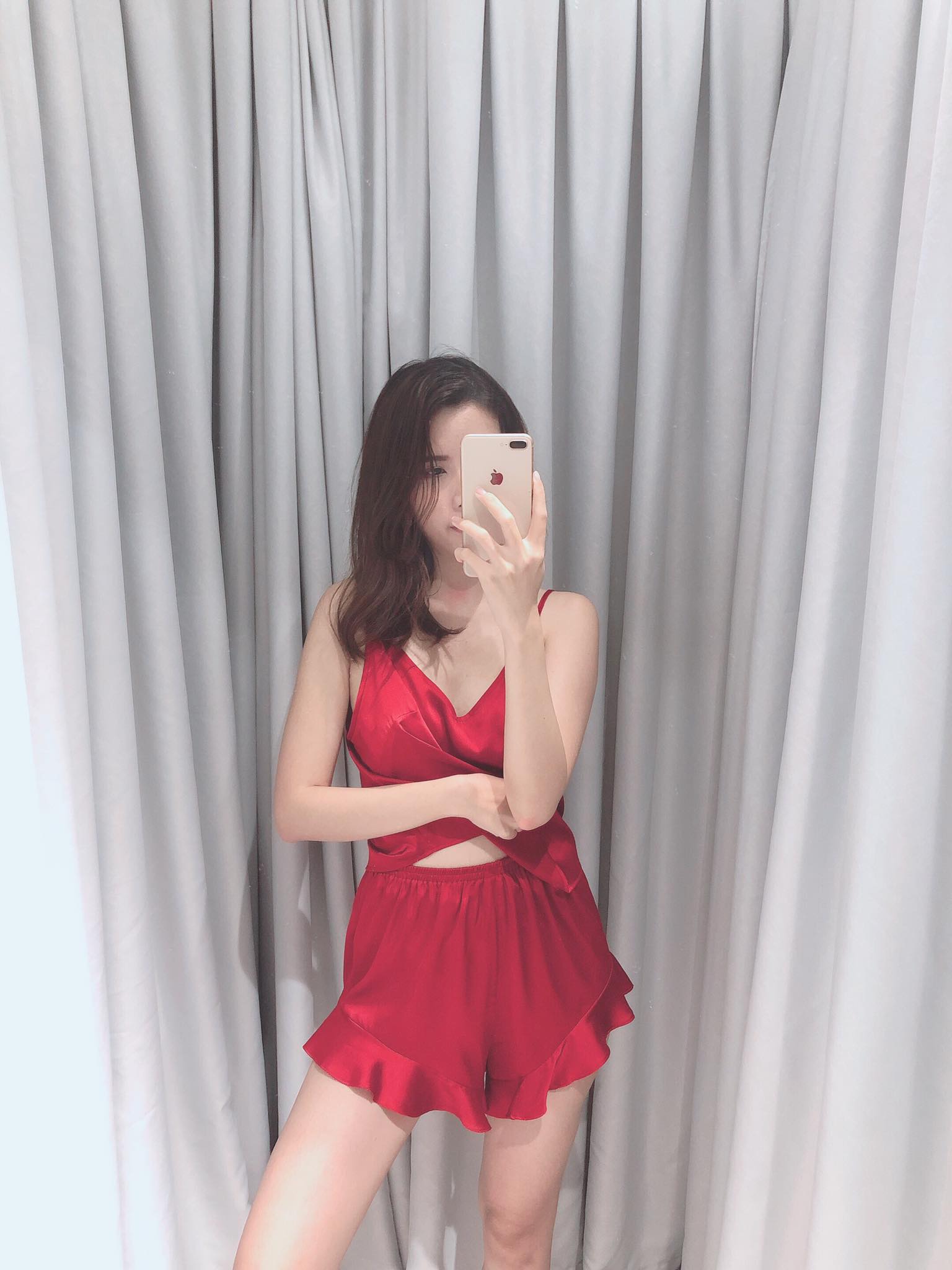 Đồ bộ ngủ lụa, đồ bộ mặc nhà, đồ ngủ lụa cao cấp-màu đỏ đô
