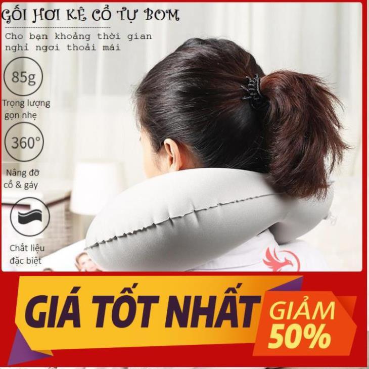 Gối hơi gối kê cổ chữ u tự động bơm tựa đầu để ngủ văn phòng du lịch đi ô tô xe hơi máy bay có nút cài