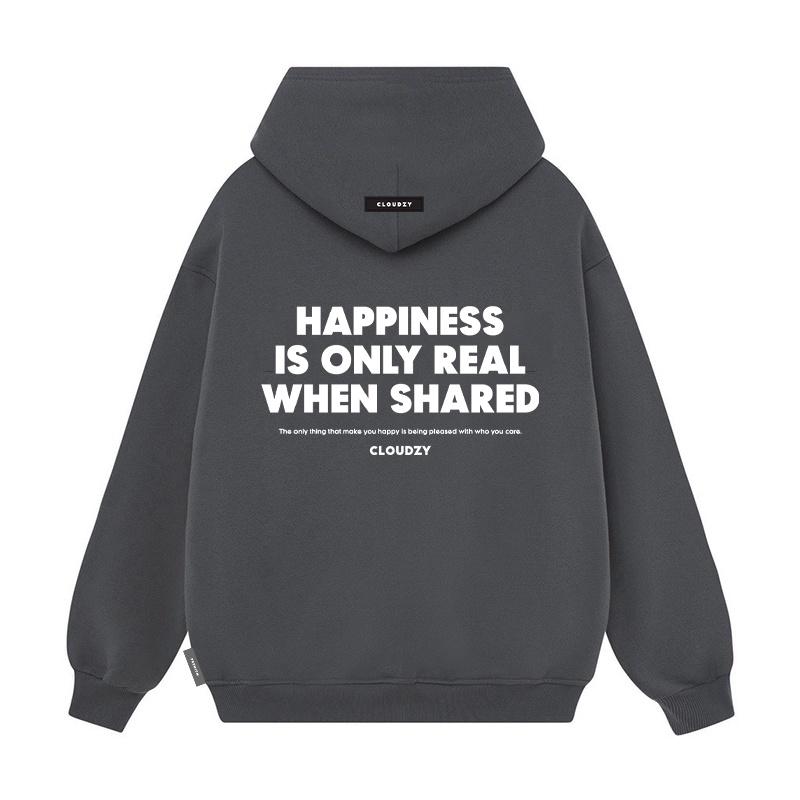 Áo hoodie local brand nam nữ unisex cặp đôi nỉ ngoại cotton form rộng có mũ xám đen dày cute zip oversize HAPPINESS