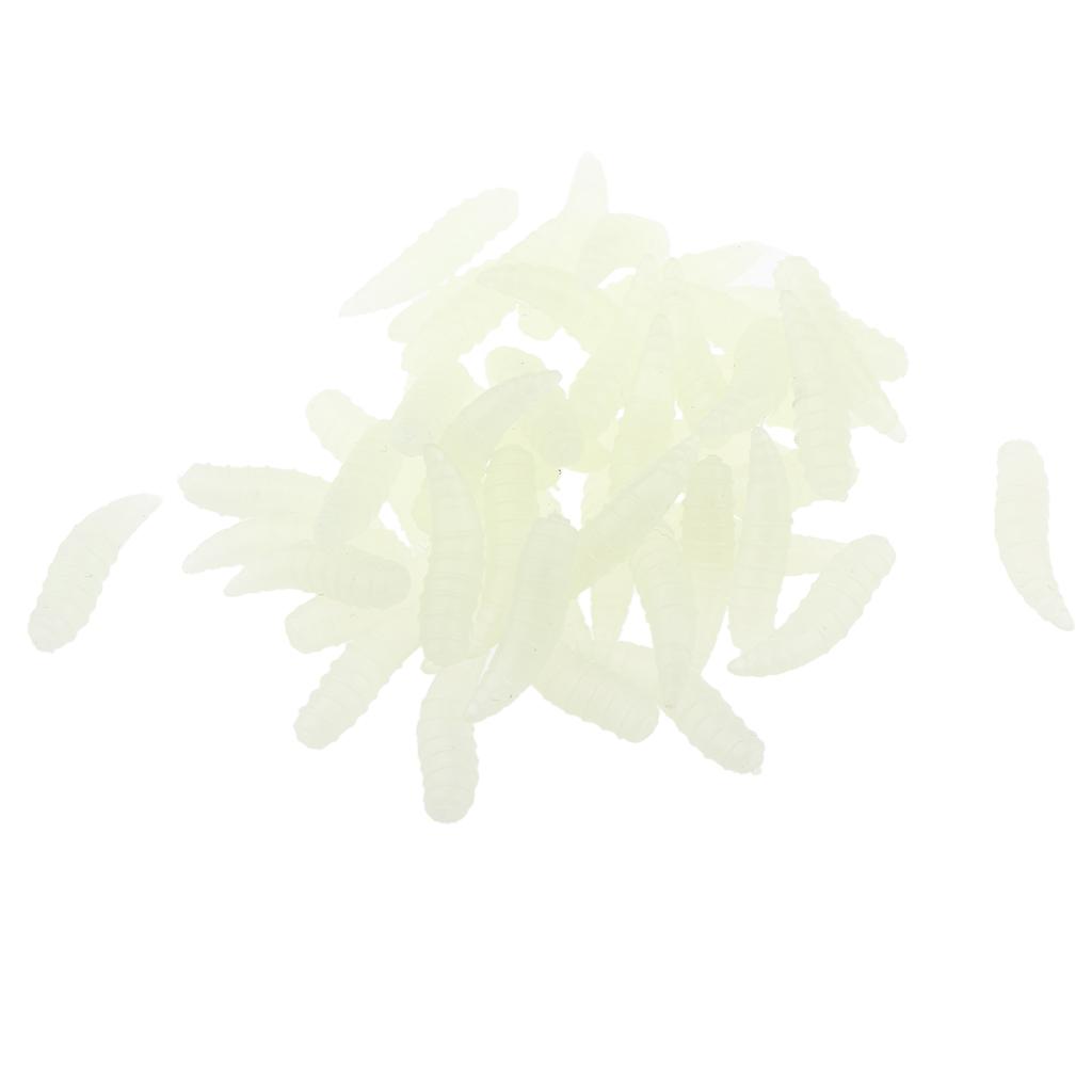 100 Pieces 16mm Glow Maggot Fishing Lures Soft Silicone Worm Cream Bait