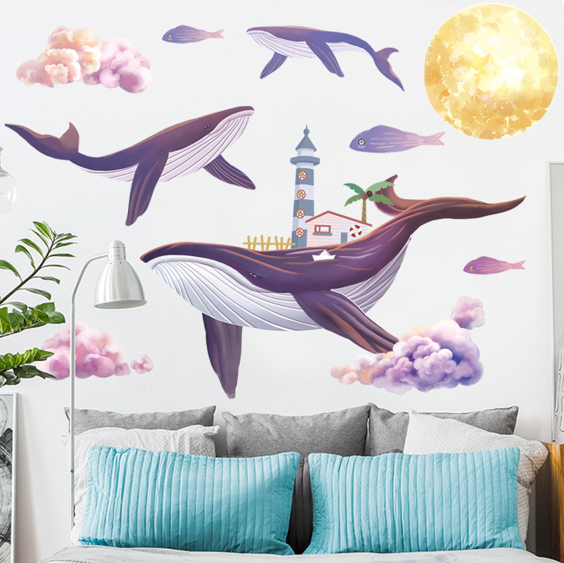 Decal dán tường cá voi đại dương size lớn sang trọng