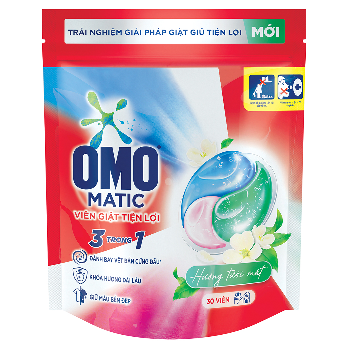 Combo 3 túi viên giặt tiện lợi OMO 3 trong 1 Hương tươi mát (30 viên/túi)