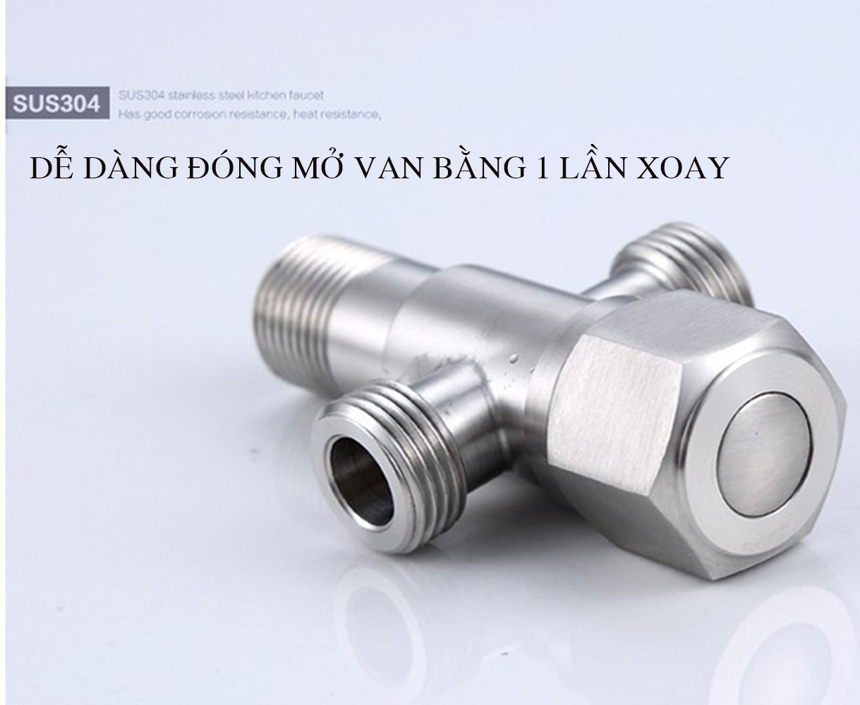 Van nước phòng tắm - van khóa 2 đường nước inox 304 - Van T cầu dùng để chia nước phòng tắm, nhà vệ sinh - HÀNG CHÍNH HÃNG