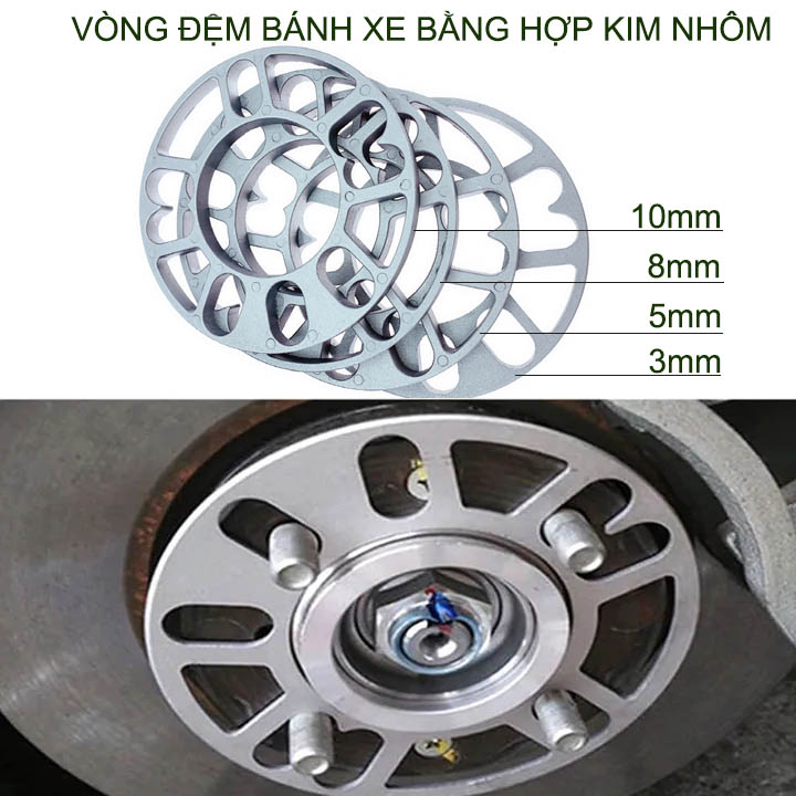 Combo 2 miếng đệm bánh xe hơi bằng hợp kim nhôm, loại dày 3-5-8-10mm tùy chọn