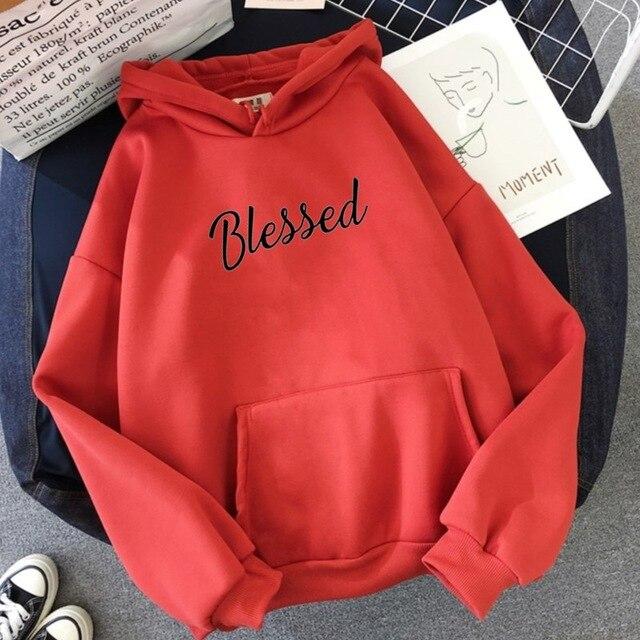 Blessed Hoodies Casual Unisex Women Pullovers Spring Autumn Graphic Cotton Hooded Sweatshirt