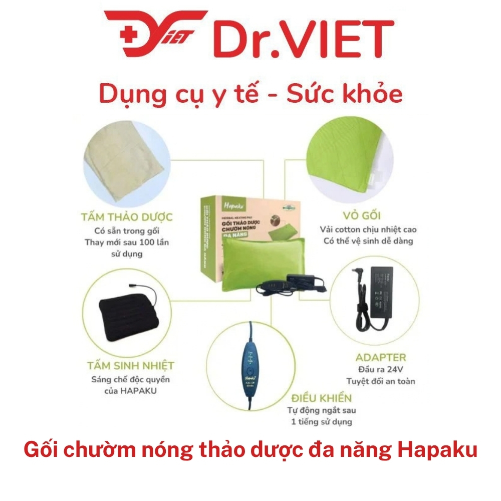 Gối Chườm Nóng Thảo Dược Đa Năng Hapaku Bằng Điện Giảm Đau Lưng Bụng Cổ Vai Gáy