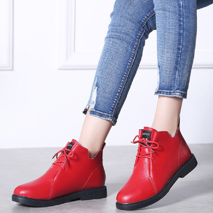 Women's Ankle Booties plus velvet  leather low tube cotton Martin boots