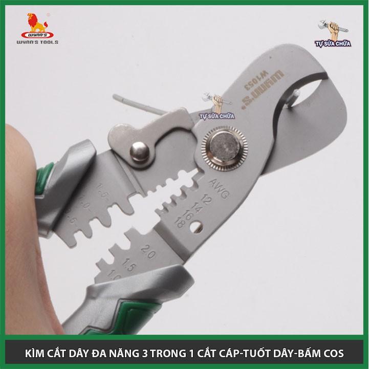 Kìm cắt dây đa năng cao cấp 3 trong 1 Wynn's 7inch/175mm (Cắt cáp-Tuốt dây-Bấm cos) hàng chính hãng loại xịn