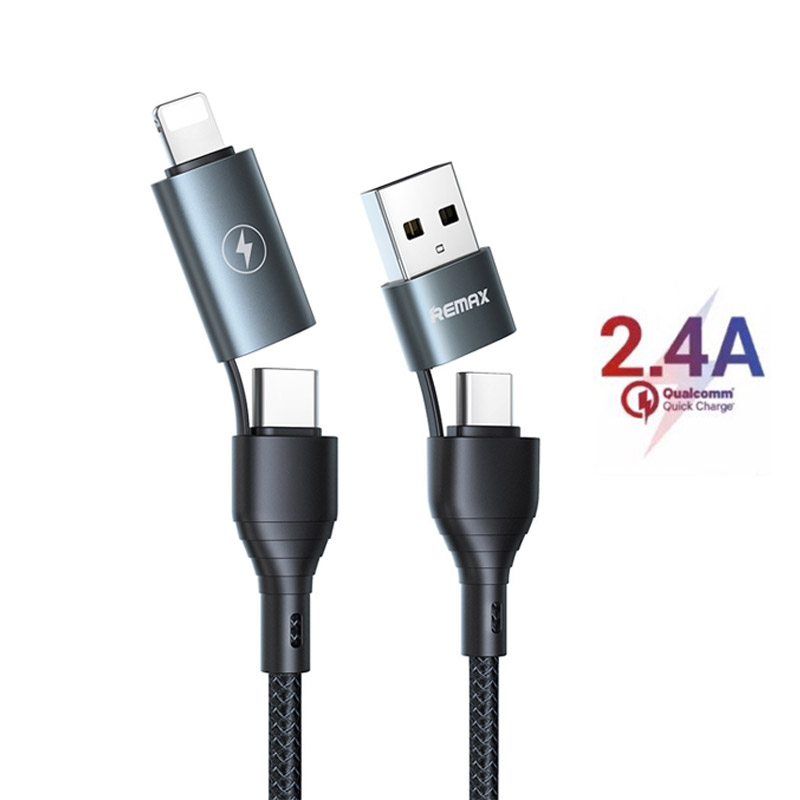 Cáp Sạc Đa Năng Nhiều Đầu 4 in 1 Remax RC-011, Đầu Sạc Type-C/Lightning/USB-A, Sạc Nhanh 2.4A, Cáp Dây Dù Siêu Bền 1.2m, Một Sợi Cáp Dùng Nhiều Thiết Bị - Hàng Nhập Khẩu