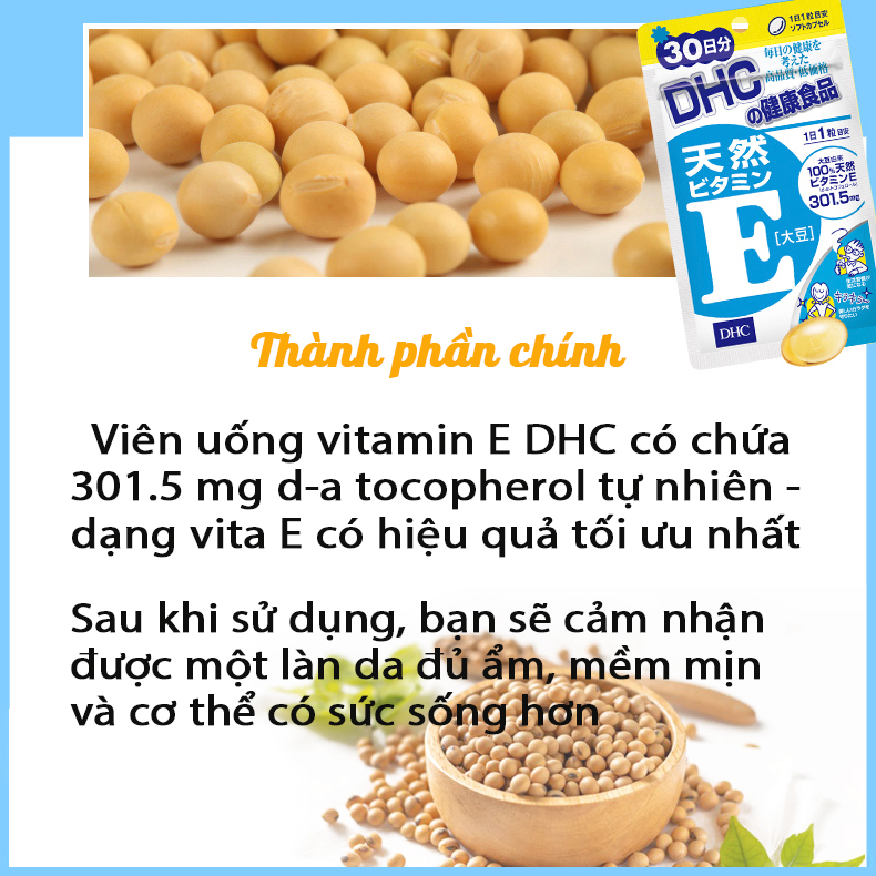 Viên uống Vitamin E DHC Nhật Bản dưỡng ẩm chống lão hoá thực phẩm chức năng làm đẹp da 30 ngày JN-DHC-E30