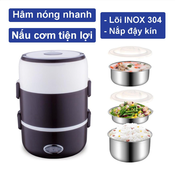 Hộp Cơm Hâm Nóng Văn Phòng Cao Cấp Inox 3 Tầng , Nấu Chín , Giữ Nhiệt Và Hâm Nóng Thức Ăn