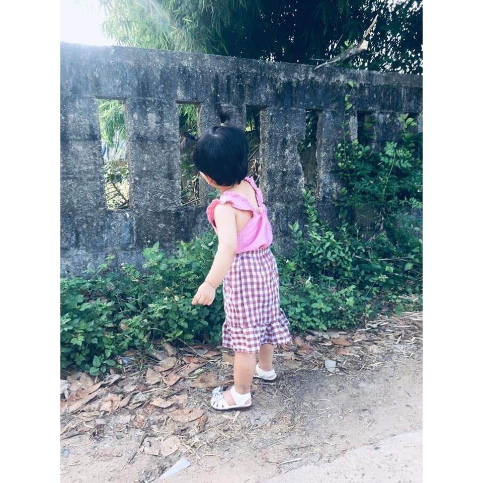 Set áo dây croptop + chân váy caro size 13-20kg cho bé