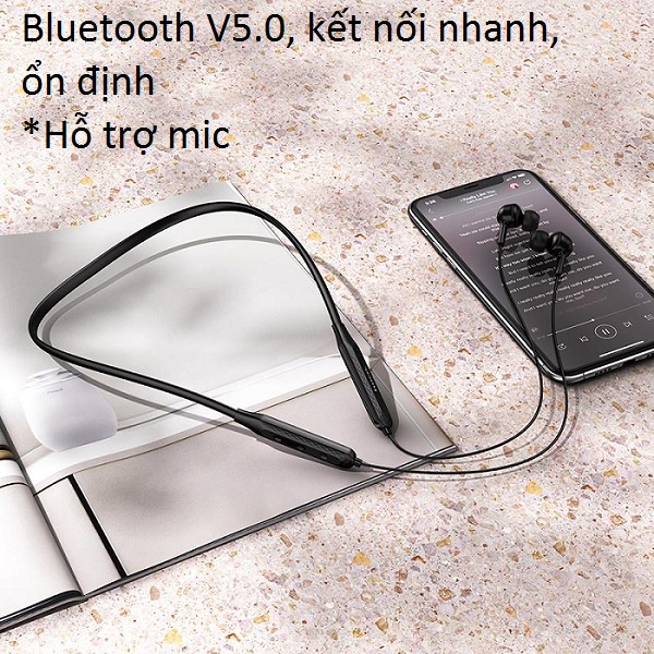 Tai nghe Bluetooth quàng cổ V5.0 cho điện thoại hoco ES51 _ Hàng chính hãng