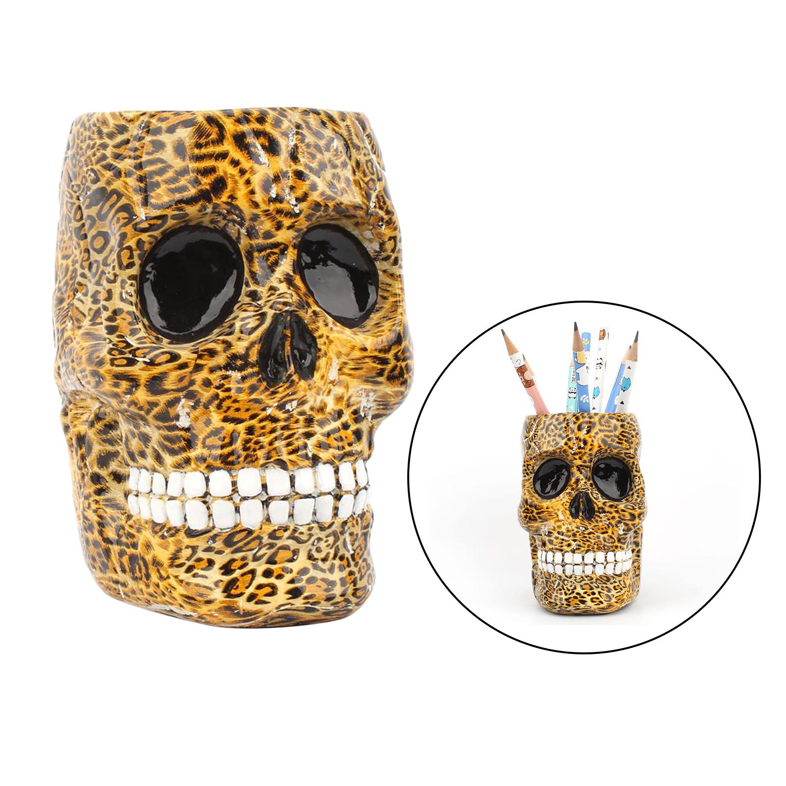 Skull Desk Organizer Pencil Holder Cosmetic Makeup Brushes Display Rack A