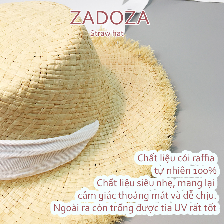 Mũ cói đi biển mũ cói raffia có dây nơ 04